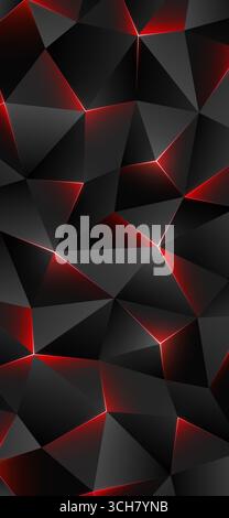 Dark low poly background, triangles. Abstract geometric smartphone wallpaper, concept of danger, burning coals, hell. Shining lines, triangle. Red Stock Vector
