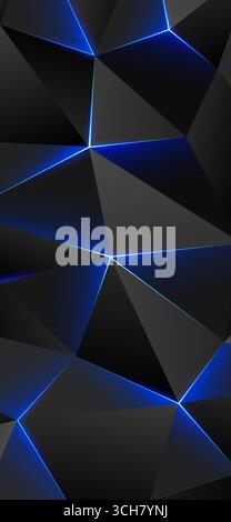 Dark low poly background, bright gaps between triangles. Abstract geometric wallpaper shining broken lines, triangle. Gray blue triangles background Stock Vector