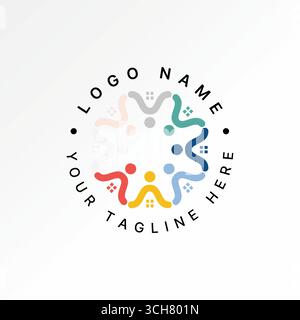 Logo design graphic concept creative premium vector stock image top sell 8 line people holding hands like roof house rotating window investment budget Stock Vector