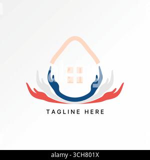 Logo design graphic concept creative premium vector stock image top sell 6 hands up with home like avocado fruit for relax to investing house finance Stock Vector