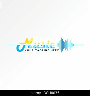 Logo design graphic concept creative premium vector stock image top sell text word Music cut stripe and sound audio wave noise vibration beat energy Stock Vector