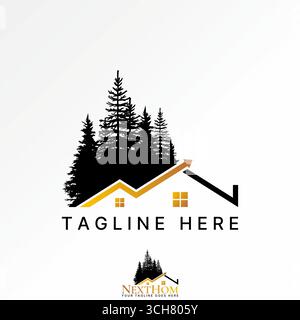 Logo design graphic concept creative premium vector stock image top sell two roof house like arrow graphic chart with trees behind investment property Stock Vector