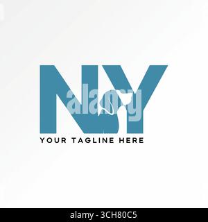 Logo design graphic concept creative premium vector stock image top sell initial NY font with dog side negative space pet puppy typography brand shop Stock Vector