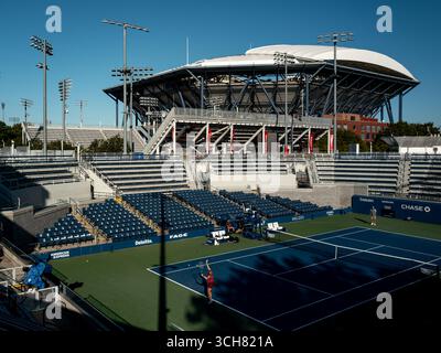 Queens, New York City. 31 Aug 2025: A general view of Arthur Ashe stadium viewed from Court 17 during the 2025 US Open. corleve/17�Թ����� Live News Stock Photo