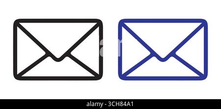 Mail Envelope Icon Set – Email Symbol in Solid and Outline Style for Communication and Messaging Design Stock Vector