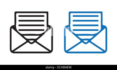 Mail Envelope Icon Set – Email Symbol in Solid and Outline Style for Communication and Messaging Design Stock Vector