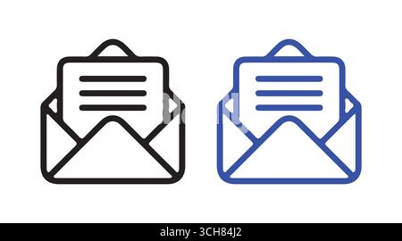 Mail Envelope Icon Set – Email Symbol in Solid and Outline Style for Communication and Messaging Design Stock Vector