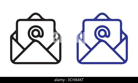 Mail Envelope Icon Set – Email Symbol in Solid and Outline Style for Communication and Messaging Design Stock Vector