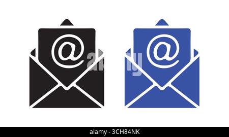 Mail Envelope Icon Set – Email Symbol in Solid and Outline Style for Communication and Messaging Design Stock Vector