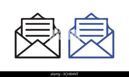Mail Envelope Icon Set – Email Symbol in Solid and Outline Style for Communication and Messaging Design Stock Vector
