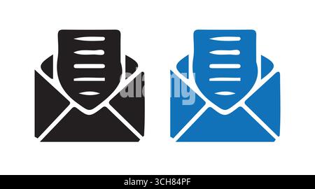 Mail Envelope Icon Set – Email Symbol in Solid and Outline Style for Communication and Messaging Design Stock Vector