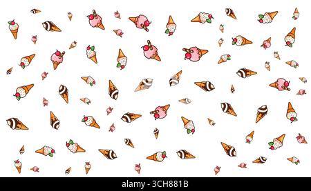 Ice Cream Illustration Pattern Vector in colorfull on white background Stock Vector