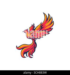 Vector Illustration of Fire bird in black, red gradation yellow on white background Stock Vector