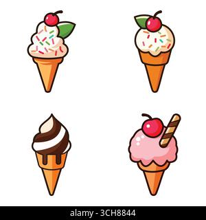 Vector Illustration Ice Cream Set in colorfull on white background Stock Vector