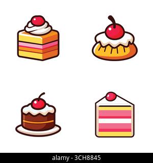 4 Vector Illustrations of Sweet Cakes in colorfull on white background Stock Vector