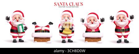 Christmas Santa Claus characters clipart banner. Santa Claus character clipart collection in chimney with playful, funny and jolly faces xmas Santa Stock Vector