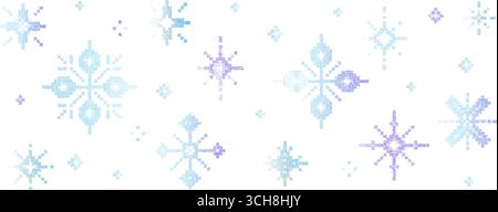 Snowflakes magic abstract background. Winter snow season gradients backdrop. Retro halftone dotted texture flakes icons isolated. Christmas and New Ye Stock Vector