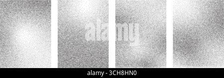 Noise gradient texture backgrounds set. Vector dotwork monochrome patterns collection. Abstract grain noise gradient posters. Black and white gradatio Stock Vector