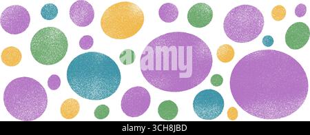 Circle playful shapes pastel crayon set. Kids colorful chalk elements. Kindergarten funky polka dot linocut grainy pattern. Vector handmade ellipse, r Stock Vector