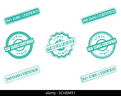 A Collection of ISO 13485 Certified Rubber Stamps and Seals Stock Vector