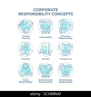 Corporate responsibility soft blue concept icons Stock Vector