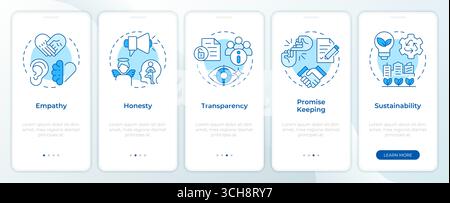 Corporate social responsibility pillars blue onboarding mobile app screen Stock Vector