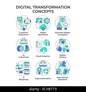 Digital transformation multi color concept icons Stock Vector