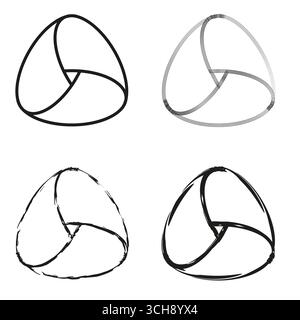 Abstract symbol icons. Four line geometric shapes. Vector artistic drawings. Hand drawn spiral design. EPS 10. Stock Vector
