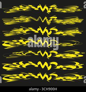 Yellow grunge splashes. Distressed zigzag strokes. Chaotic brush lines. Vibrant Vector background. EPS 10. Stock Vector