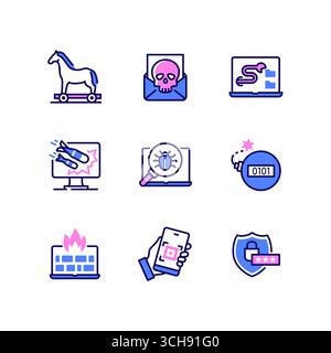 Computer attacks - colorful line design style icons Stock Vector