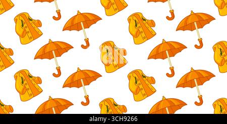 Seamless Cartoon Raincoat Umbrella Pattern Stock Vector