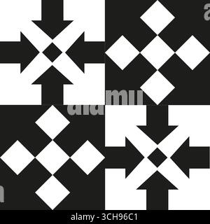 Mosaic Illustration Visual Puzzle, Optical Illusion IQ Test, Interlocking Arrows, Two-Color Vector Design Stock Vector