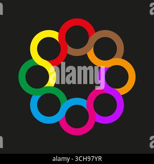 Colorful connected circles. Abstract ring pattern. Seamless vector illustration. Bright geometric design. Stock Vector