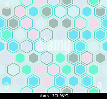 Seamless mosaic background. Bold rounded hexagons mosaic pattern with inner solid cells. Hexagonal cells. Multiple tones color palette. Stock Vector