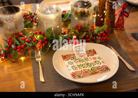 Christmas table decor meal celebration Stock Photo