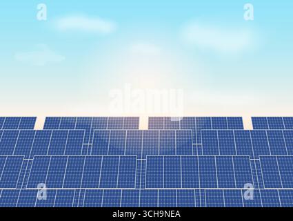 Solar panel. Solar cell. Solar panel against blue sky. Alternative clean energy. Renewable energy sources. Green energy. Vector Illustration. Stock Vector