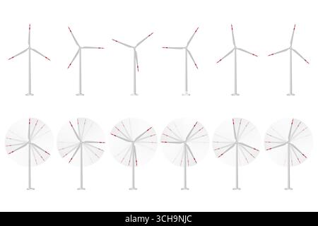Wind turbines Set, windmill, wind generator Vector Illustration Isolated on white background. Stock Vector