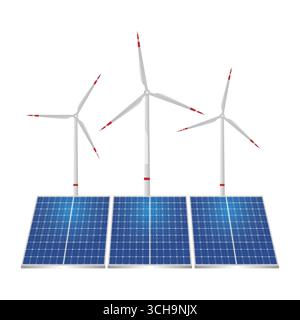 Solar Panel and Wind Turbine. Alternative clean energy. Renewable energy sources. Green energy. Vector illustration Stock Vector