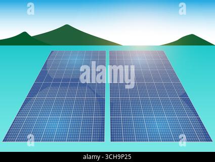 Solar Panel. Solar Cell. Solar Cell Power Plant. Floating Solar Farm. Vector Illustration. Stock Vector