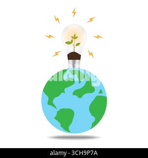 Eco Energy saving concept background. Ecology Light Bulb. Green Eco Energy Concept. Vector Illustration. Stock Vector