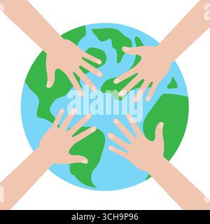 Save Earth. Save Globe. Save the World Save the Planet. Green World. Eco Friendly and Green Energy Concept. Stock Vector