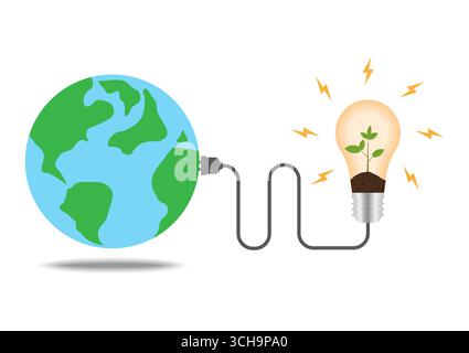 Eco Energy saving. Save Energy. Green Energy. Save World. Green World. Eco Friendly and Green Energy Concept. Stock Vector