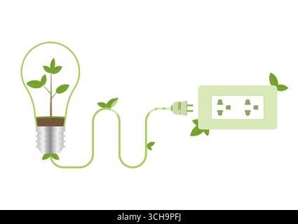 Eco Energy saving. Save Energy. Green Energy. Save World. Green World. Eco Friendly and Green Energy Concept. Stock Vector