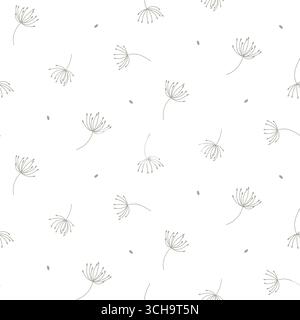 Dandelions with tiny details. Elegant seamless pattern with stylized summer flowers. Modern floral design. Meadow wild flowers on cream background Stock Vector
