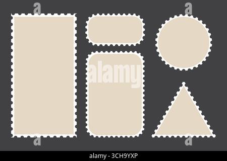 set of vector postage frames. Postage stamp borders set. Vector isolated illustration. Mockup photo postage stamps Stock Vector