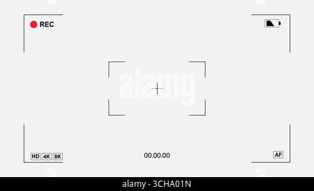 4k 8k video camera frame viewfinder overlay screen on transparent background for mockup, display full hd format, digital display interface. Camera vie Stock Vector