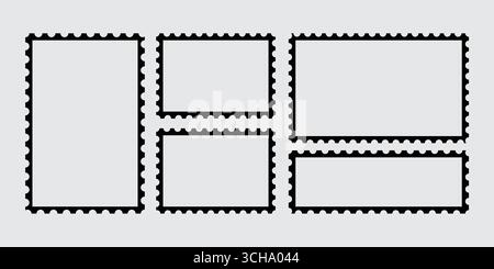 set of vector postage frames. Postage stamp borders set. Vector isolated illustration. Mockup photo postage stamps Stock Vector