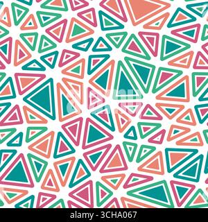 Abstract pattern of triangles. Rounded solid shapes in frames. Medium triangle size. Multicolored style. Repeatable pattern. Amazing vector tiles. Stock Vector