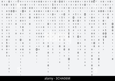 Design of a wallpaper featuring streaming data and digital binary code, black digital binary data on white background Stock Vector
