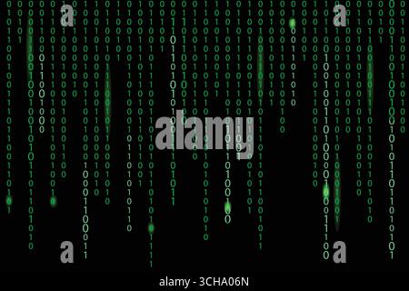 Digital computer code coding and hacking vector illustration with a green matrix background stream of binary code dropping numbers over a dark backdro Stock Vector